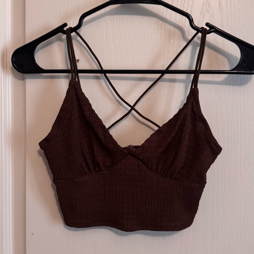 SHEIN Brown Crisscross Crop Top